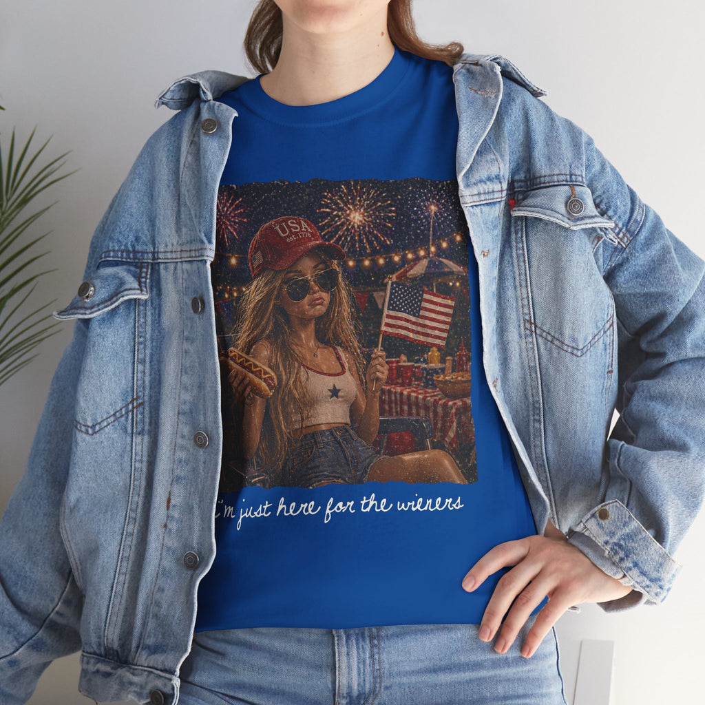 Fourth of July Graphic Tee - Retro Girl with Fireworks & American Flag