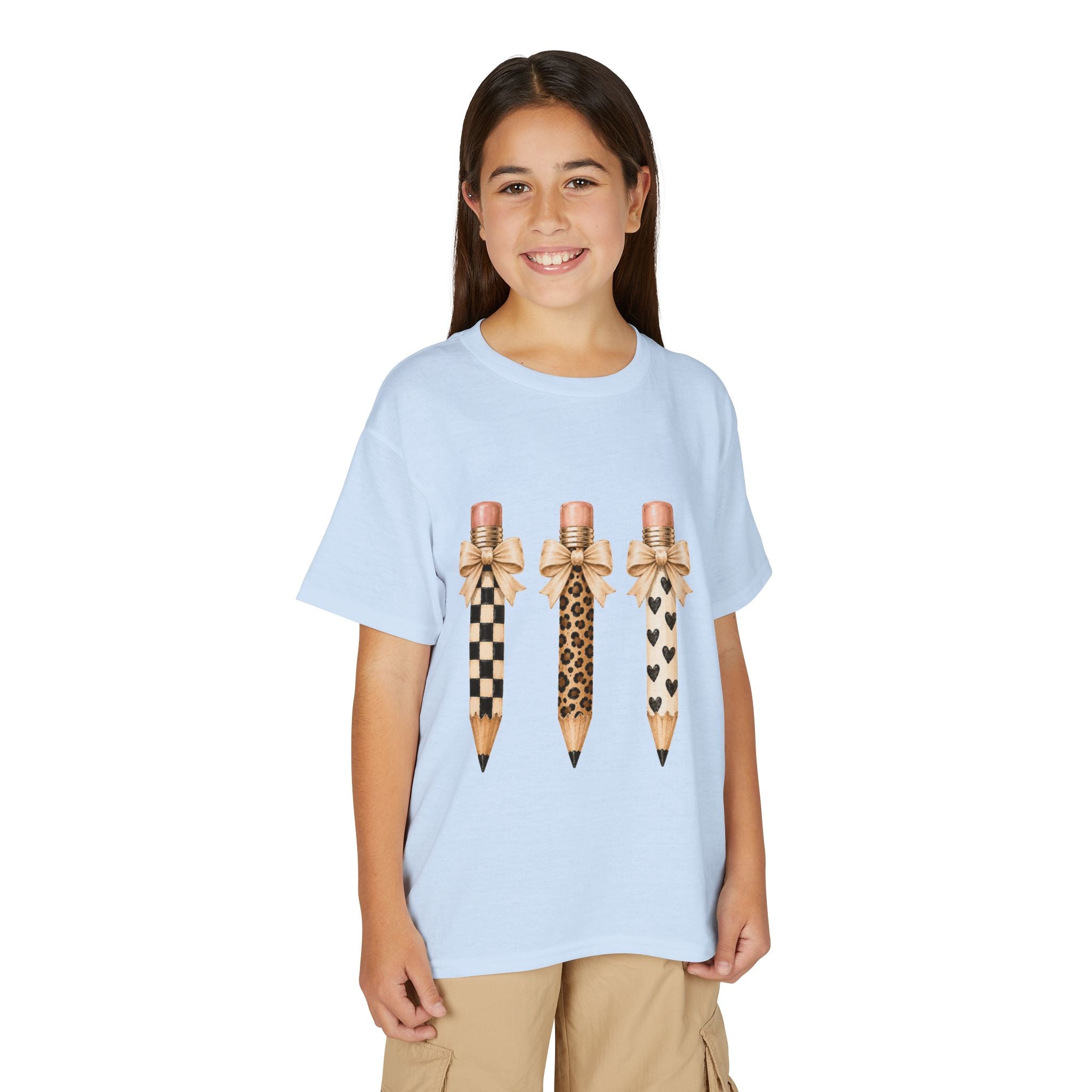 Youth Pencil Trio — Patterned Pencils with Bows (Checker, Leopard, Hearts)