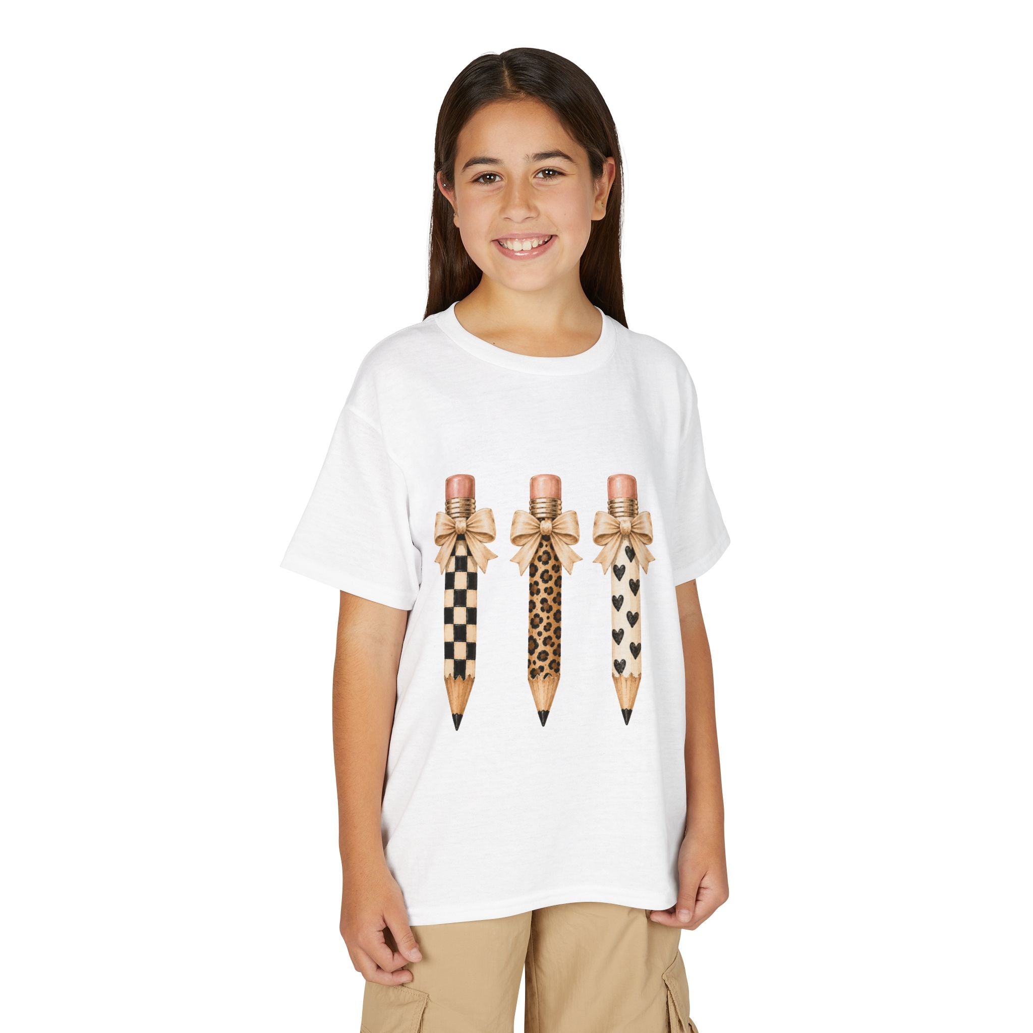 Youth Pencil Trio — Patterned Pencils with Bows (Checker, Leopard, Hearts)