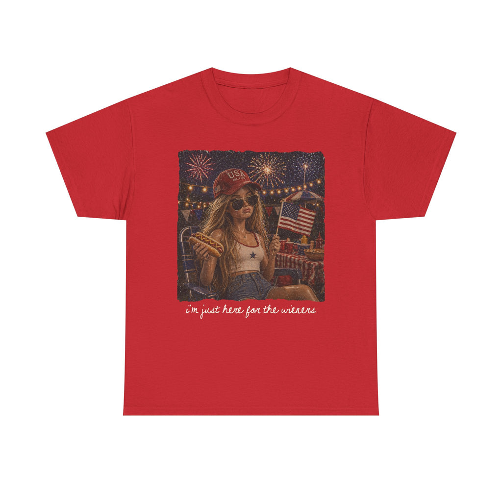 Fourth of July Graphic Tee - Retro Girl with Fireworks & American Flag