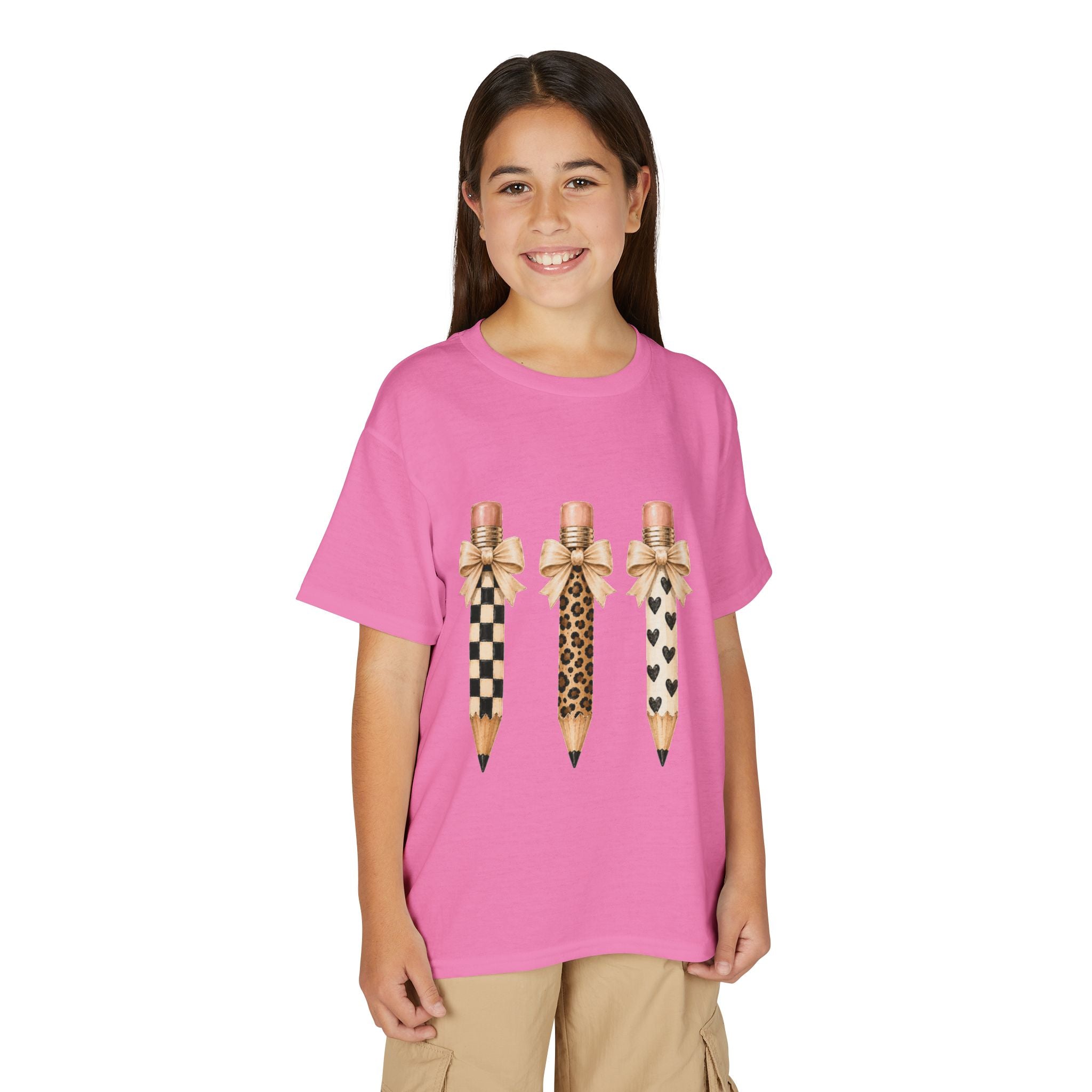 Youth Pencil Trio — Patterned Pencils with Bows (Checker, Leopard, Hearts)