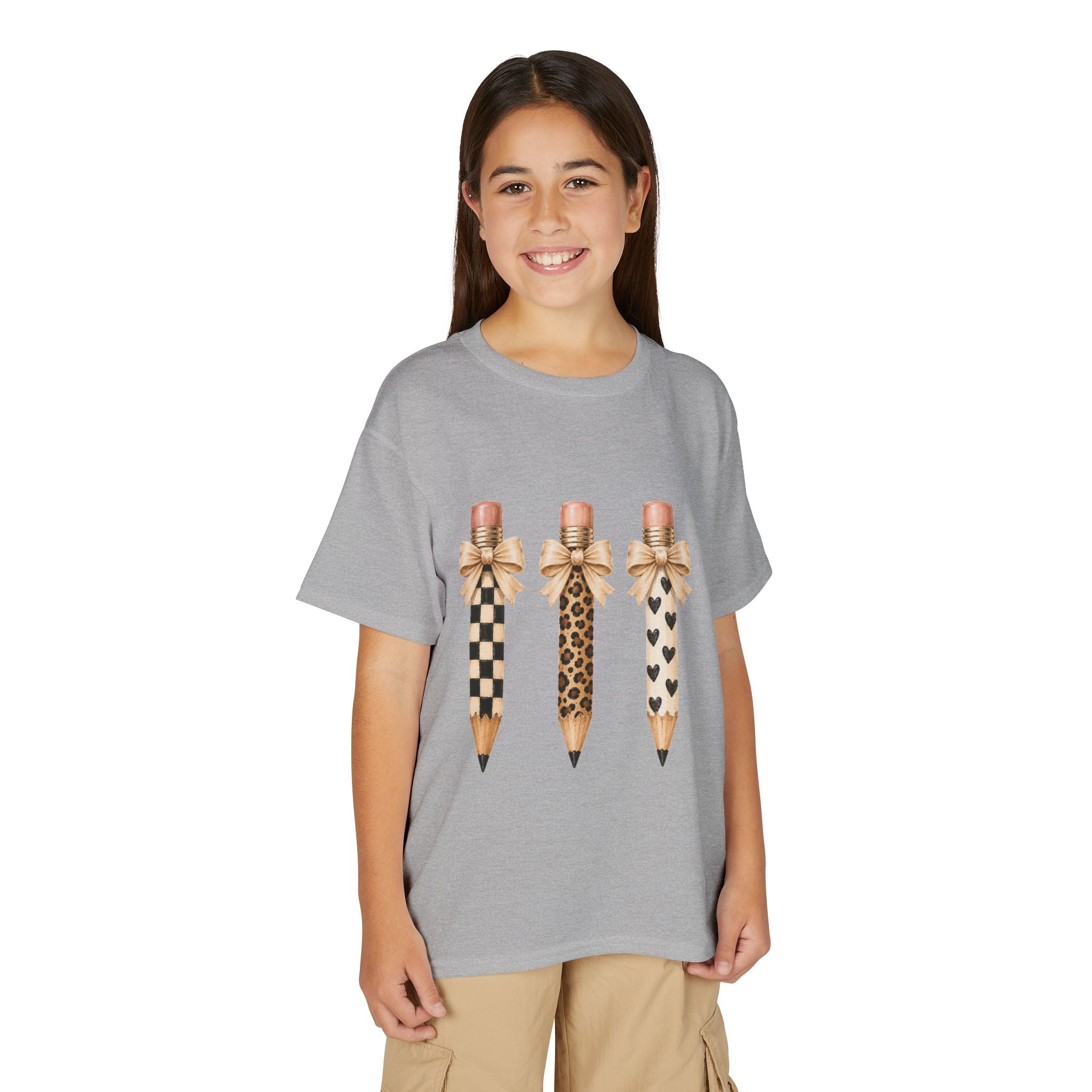 Youth Pencil Trio — Patterned Pencils with Bows (Checker, Leopard, Hearts)