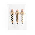 Pencil Trio Tapestry — Leopard, Checker & Heart Pattern Wall Art