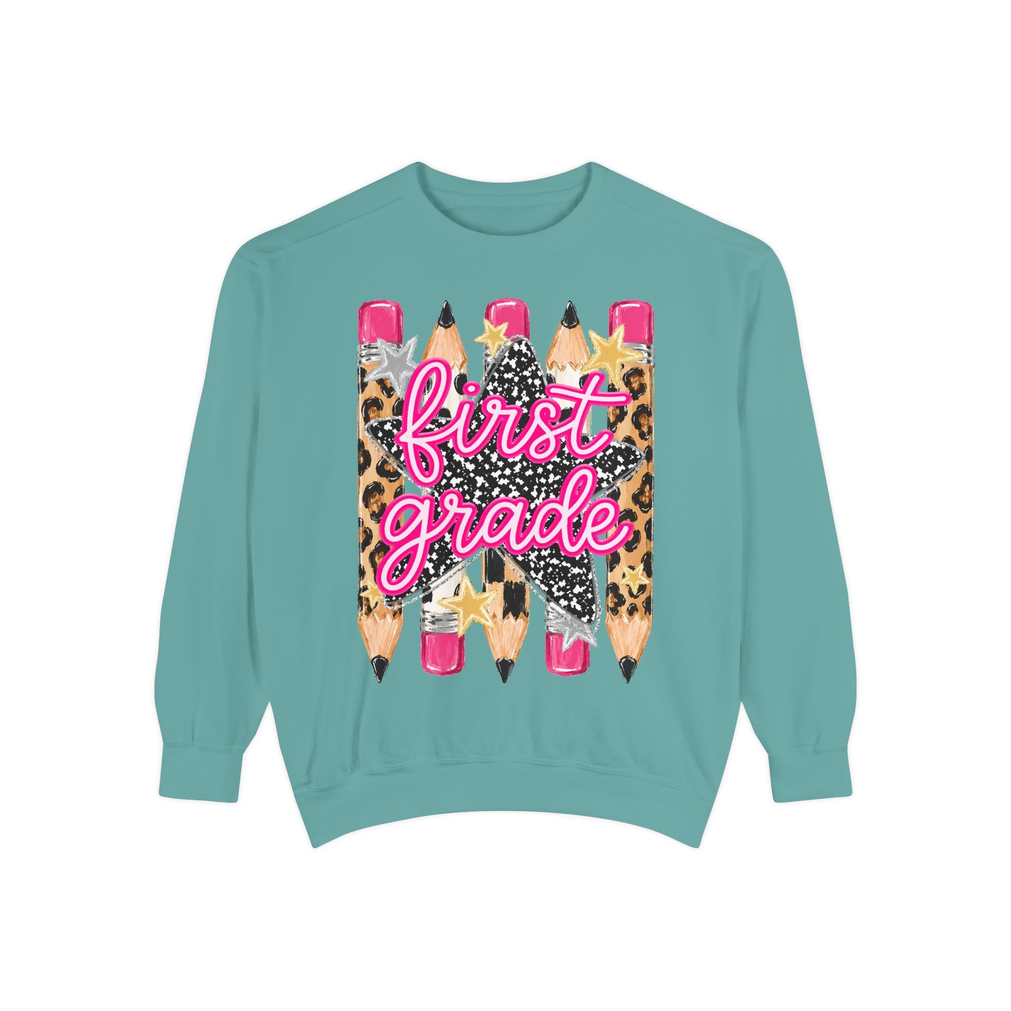 First Grade Leopard Pencil Sweatshirt