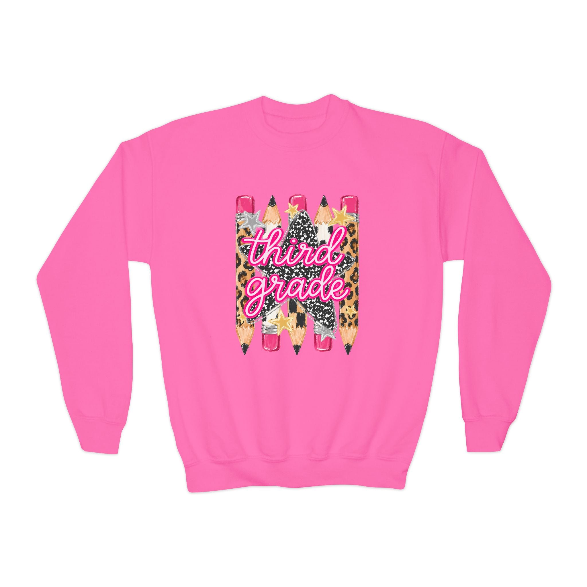Third Grade Leopard Pencil Youth Crewneck Sweatshirt
