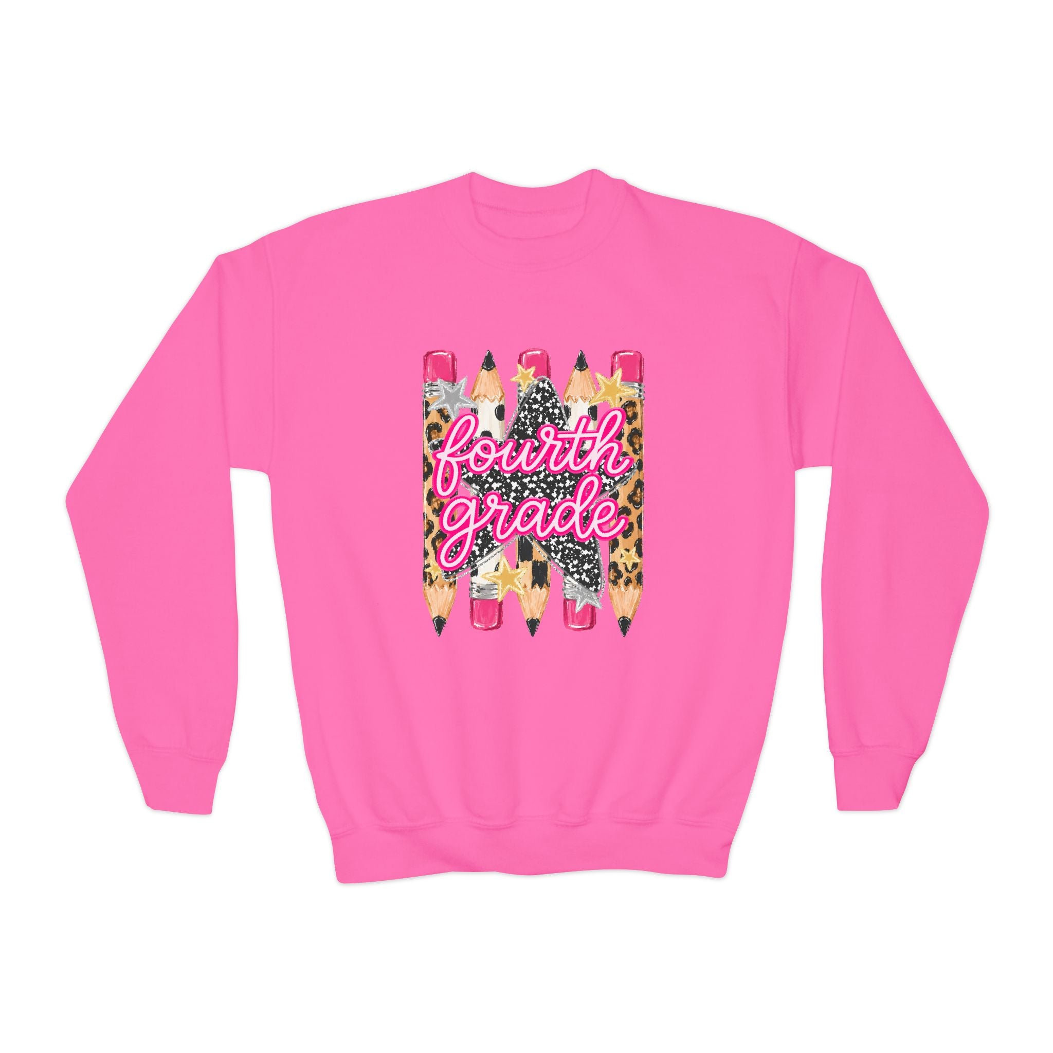 Fourth Grade Pencils Leopard Youth Crewneck Sweatshirt