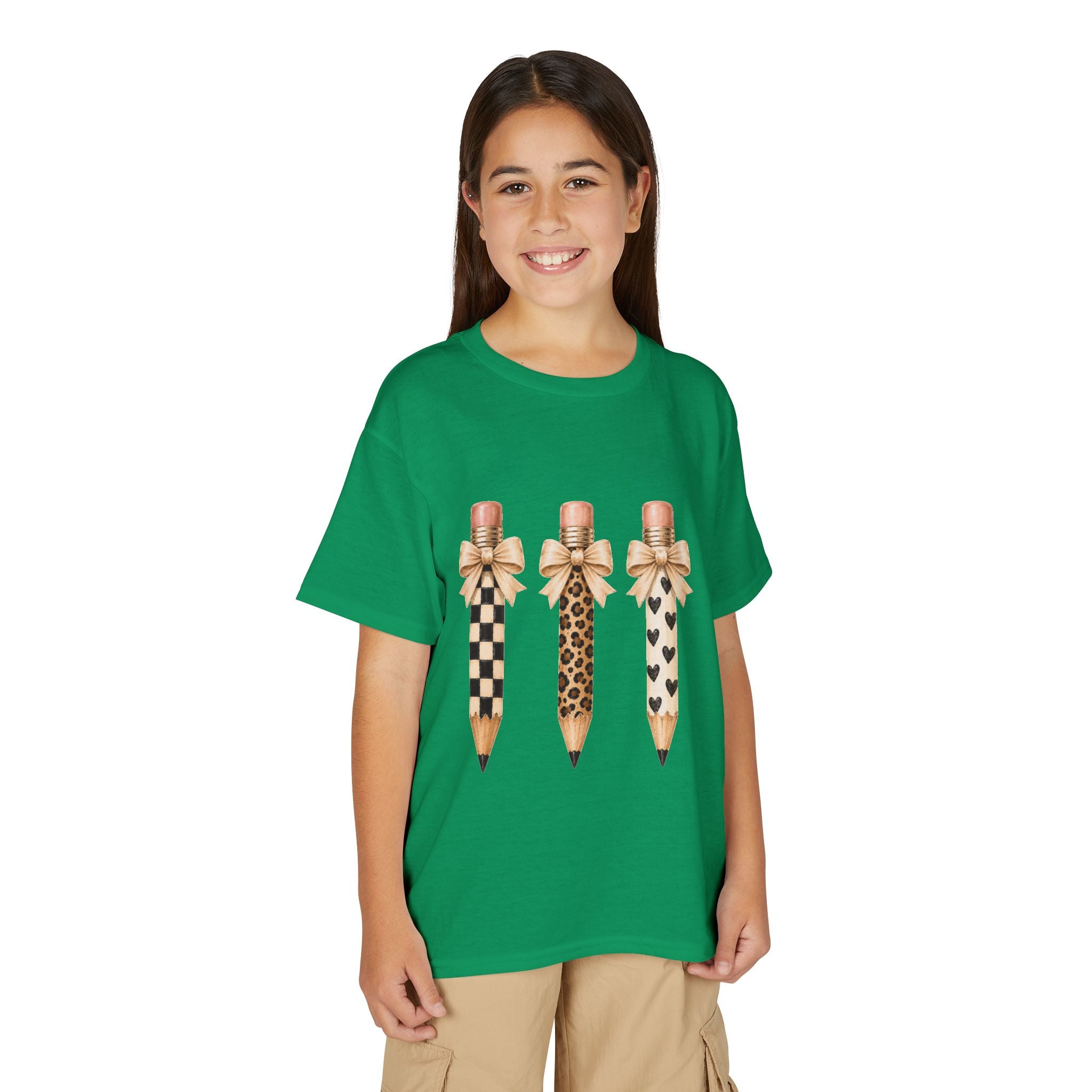 Youth Pencil Trio — Patterned Pencils with Bows (Checker, Leopard, Hearts)