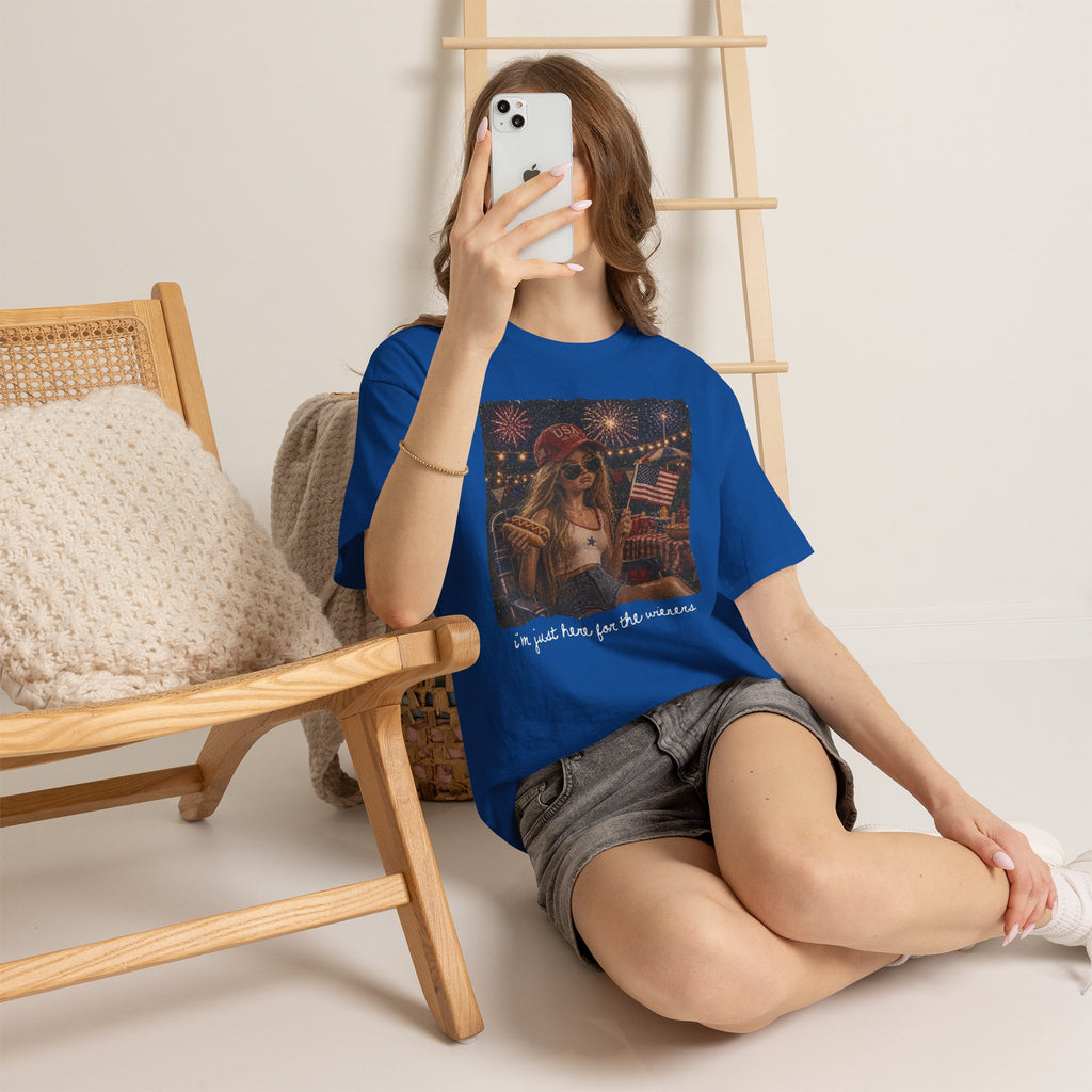 Fourth of July Graphic Tee - Retro Girl with Fireworks & American Flag