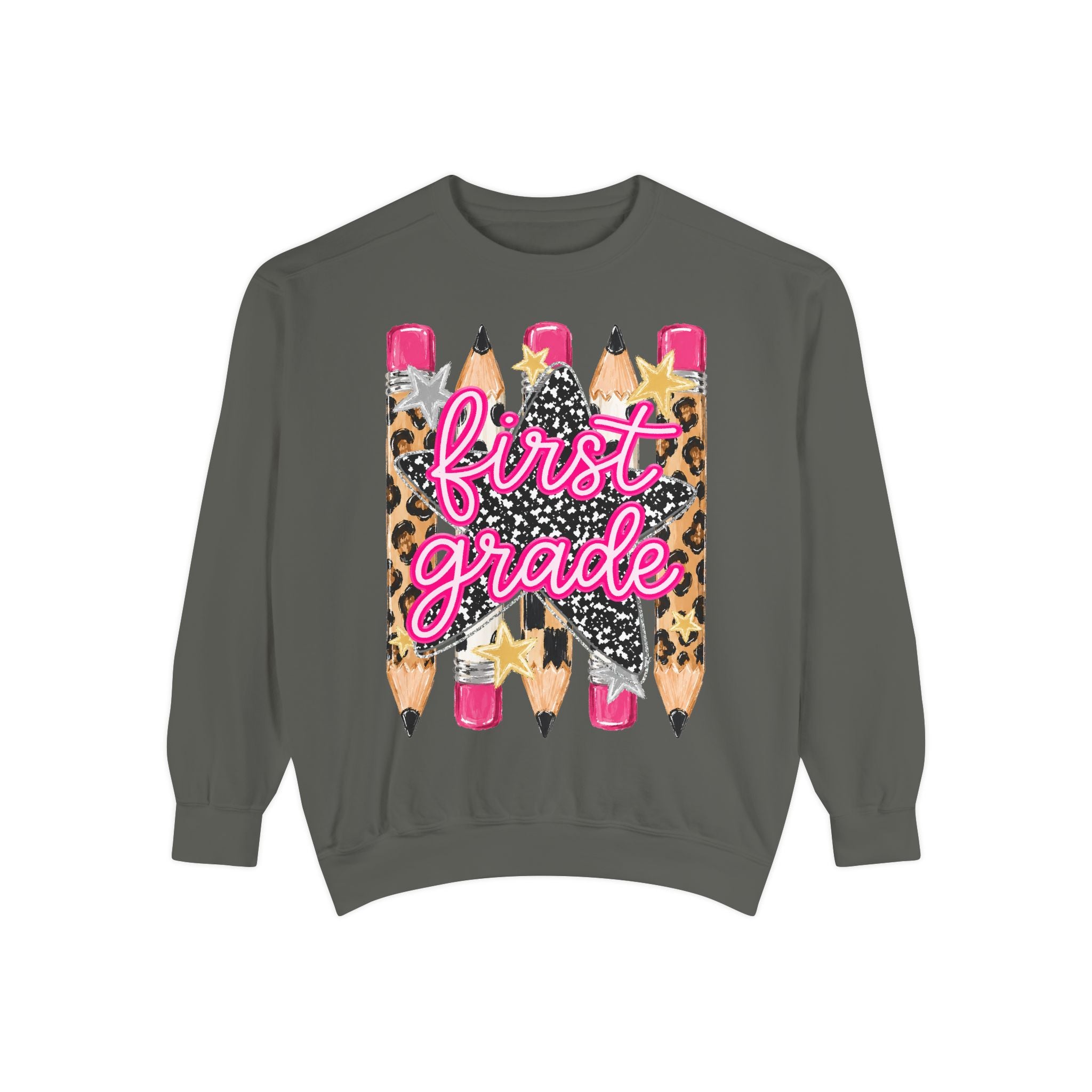First Grade Leopard Pencil Sweatshirt
