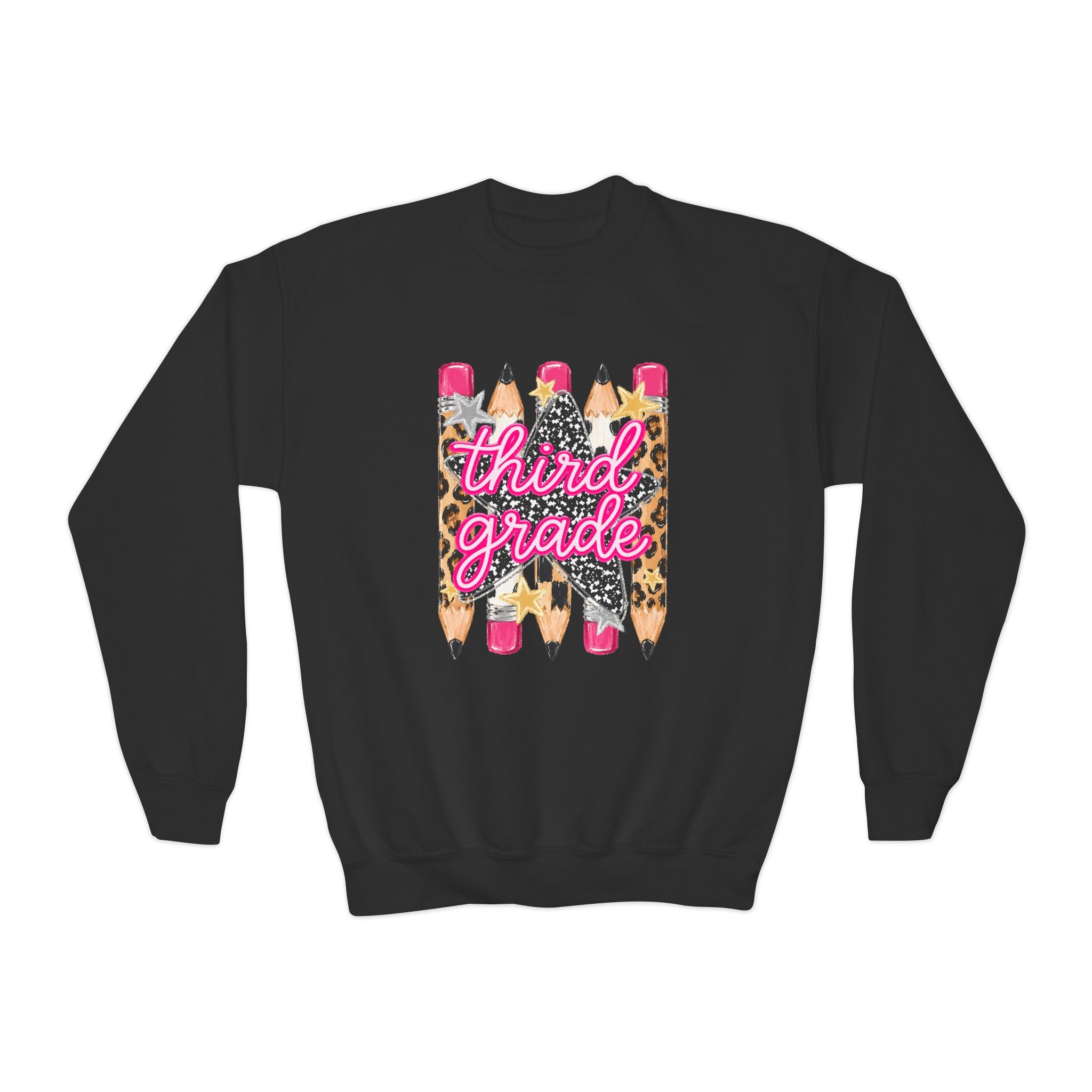 Third Grade Leopard Pencil Youth Crewneck Sweatshirt