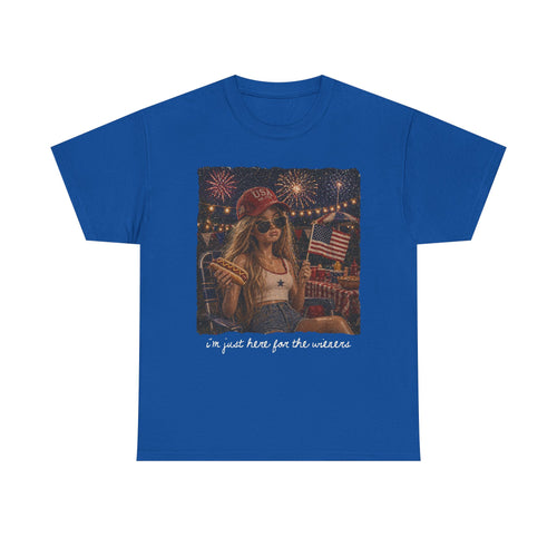 Fourth of July Graphic Tee - Retro Girl with Fireworks & American Flag