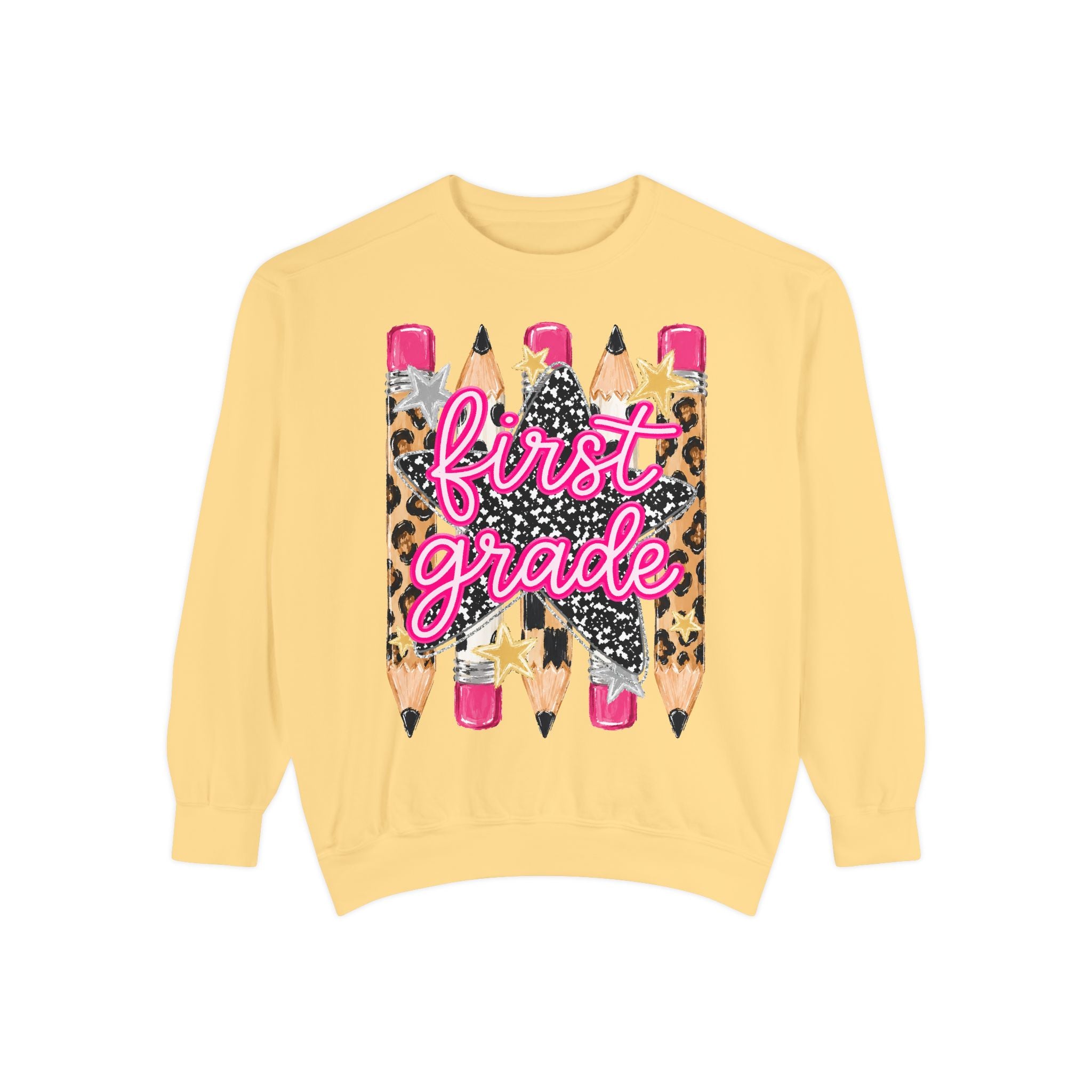 First Grade Leopard Pencil Sweatshirt